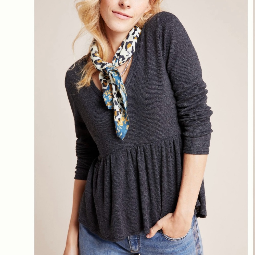 Anthropologie Charcoal Long Sleeve Top